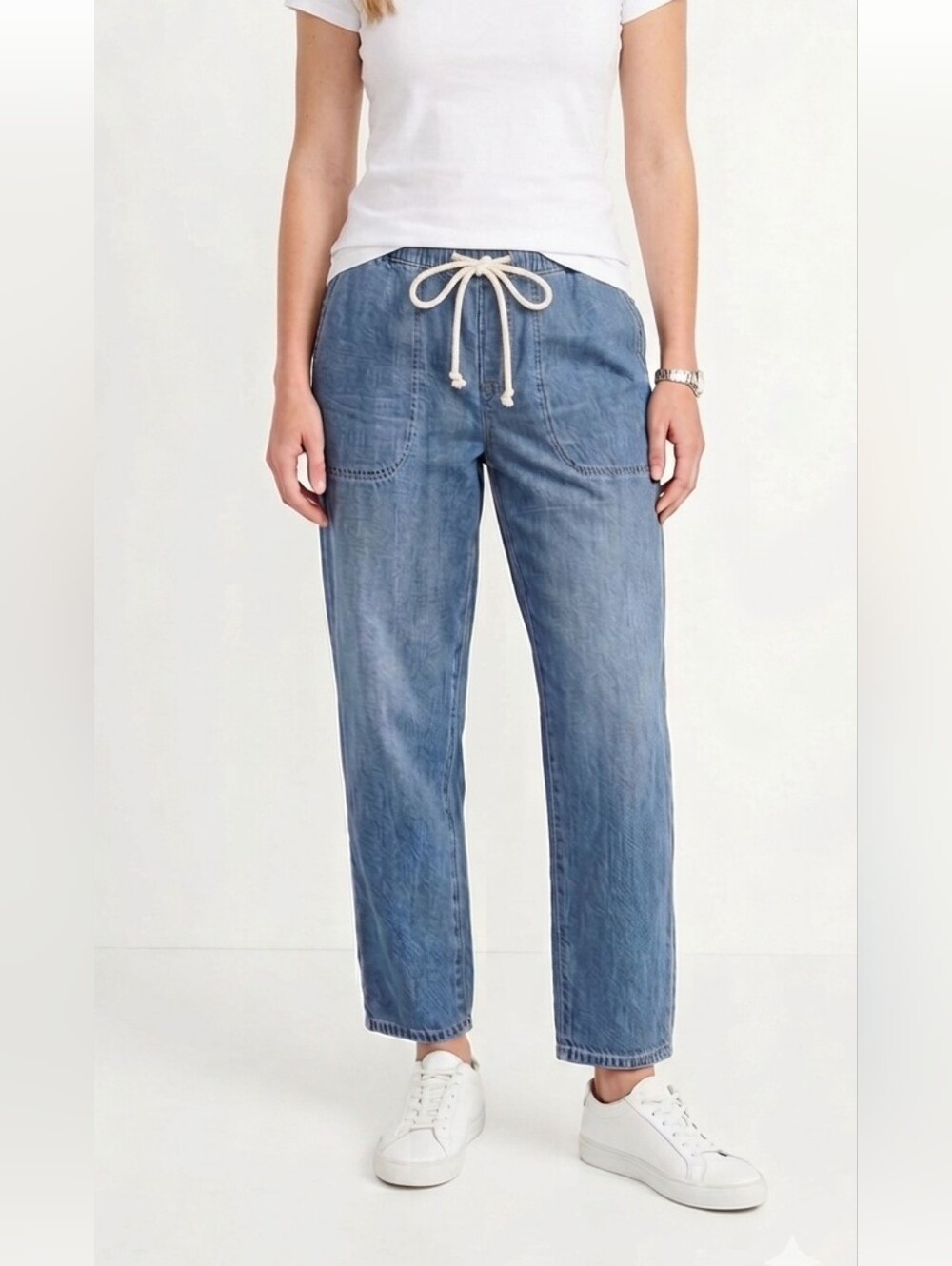 J.Crew Blue Denim Jogger Jeans Women's Size 29 Elastic Waist Drawstring